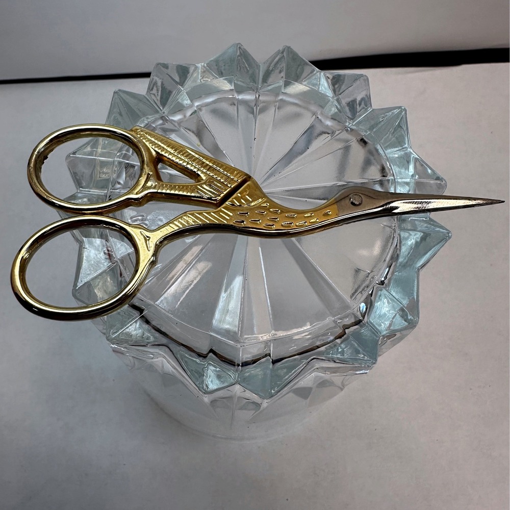 Gingher Unisex Stork Embroidery Scissors 3.5in Gold Vintage Italy Good Precision